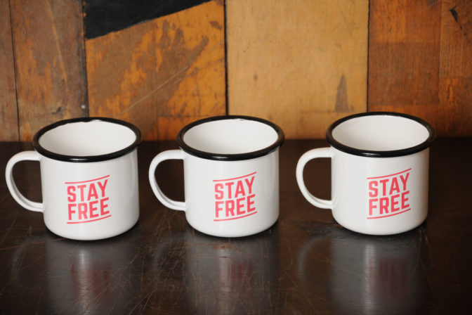 The Stay Free enamel mug